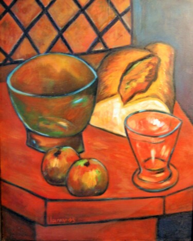 Painting titled "Nature morte à la f…" by Alain Lamy, Original Artwork, Oil