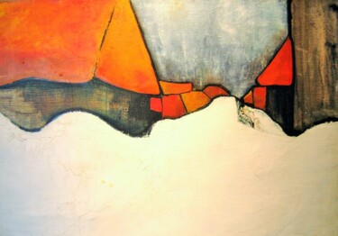 Malerei mit dem Titel "Les toits rouges" von Alain Lamy, Original-Kunstwerk, Öl Auf Keilrahmen aus Holz montiert