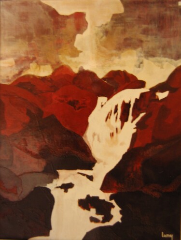 Painting titled "La cascade" by Alain Lamy, Original Artwork, Oil