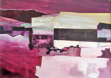 Painting titled "Paysage mauve" by Alain Lamy, Original Artwork, Oil