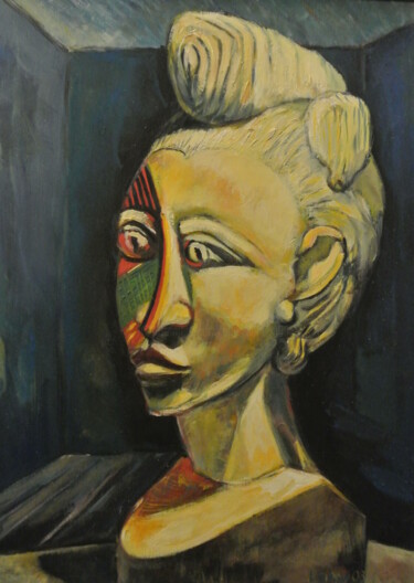 Pittura intitolato "la statuette 2003.j…" da Alain Lamy, Opera d'arte originale, Olio