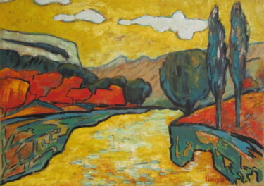 Painting titled "Le fleuve des jours…" by Alain Lamy, Original Artwork, Oil