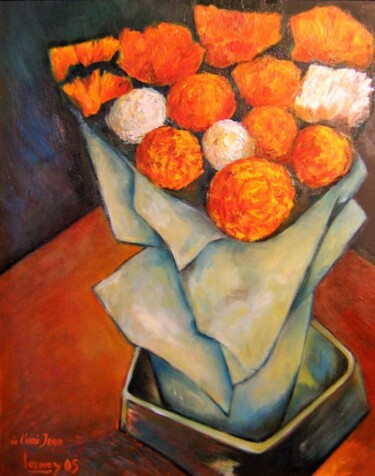 Peinture intitulée "Fleurs dans un pot.…" par Alain Lamy, Œuvre d'art originale, Huile