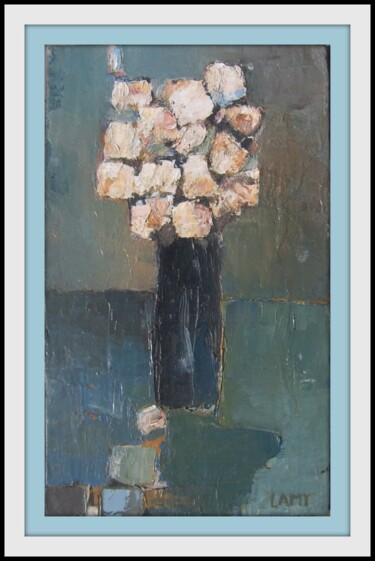 Painting titled "bouquet de fleurs s…" by Alain Lamy, Original Artwork, Oil Mounted on Wood Panel