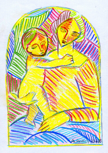 Tekening getiteld "Maternité Raphaël 2" door Alain Lamy, Origineel Kunstwerk, Potlood