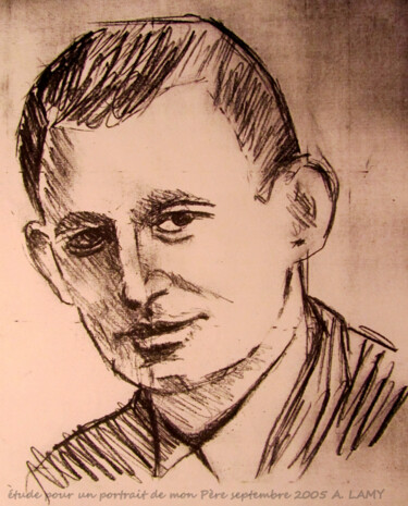 Zeichnungen mit dem Titel "Portrait de mon Père" von Alain Lamy, Original-Kunstwerk, Bleistift