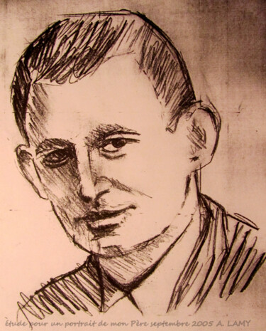 Dessin intitulée "Portrait de mon Père" par Alain Lamy, Œuvre d'art originale, Crayon