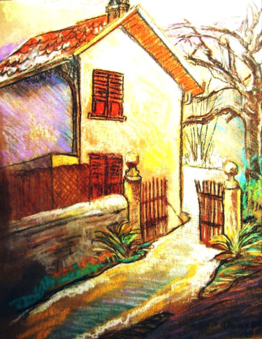 Peinture intitulée "La Maison" par Alain Lamy, Œuvre d'art originale, Pastel