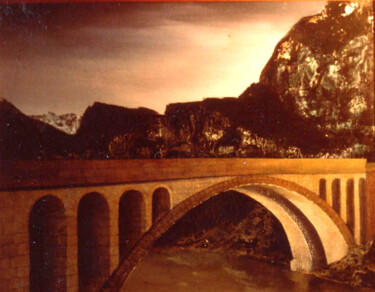 Painting titled "LE PONT DE LA BALME" by Alain Lamy, Original Artwork, Oil