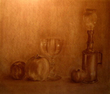 Dibujo titulada "NATURE MORTE LAMPE…" por Alain Lamy, Obra de arte original, Pastel