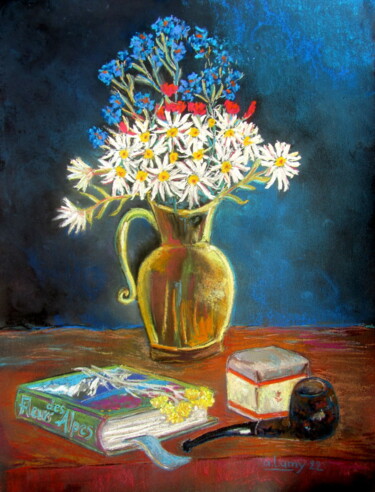 Schilderij getiteld "Nature morte au bou…" door Alain Lamy, Origineel Kunstwerk, Pastel Gemonteerd op Aluminium