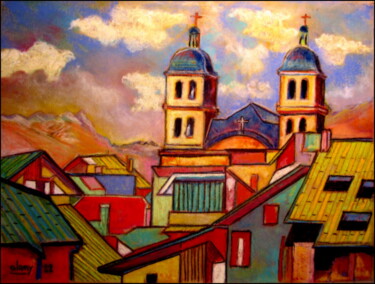 Pintura titulada "SOUVENIR DE BRIANÇON" por Alain Lamy, Obra de arte original, Pastel