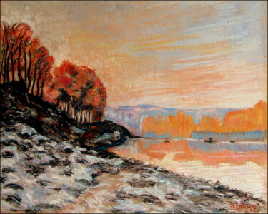 Malerei mit dem Titel "LA SEINE À BOUGIVAL…" von Alain Lamy, Original-Kunstwerk, Pastell