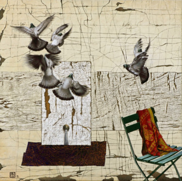 Peinture intitulée "Pigeon vole" par Alain Le Junter, Œuvre d'art originale