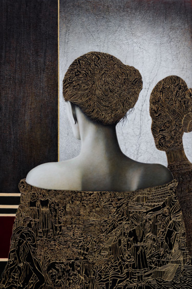 Malerei mit dem Titel "Portrait de Femme" von Alain Le Junter, Original-Kunstwerk, Pigmente