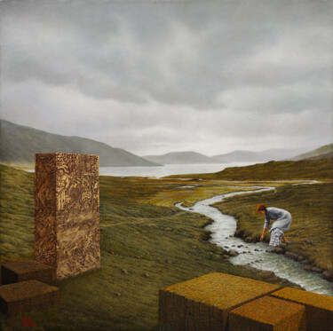 Peinture intitulée "Le Ruisseau" par Alain Le Junter, Œuvre d'art originale, Pigments Monté sur Châssis en bois