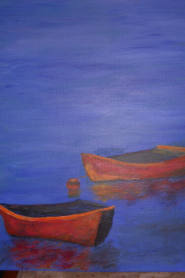 Pintura titulada "2 barques" por Alain Leriche, Obra de arte original, Acrílico Montado en Bastidor de camilla de madera