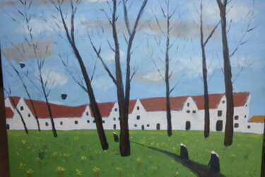 Painting titled "Béguinage" by Alain Leriche, Original Artwork, Acrylic Mounted on Wood Stretcher frame