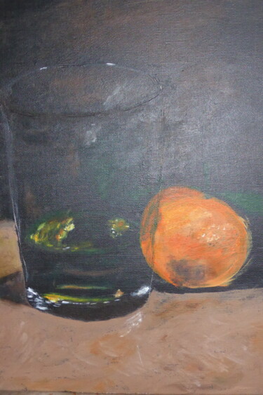 Painting titled "Verre à l'orange" by Alain Leriche, Original Artwork, Acrylic Mounted on Wood Stretcher frame