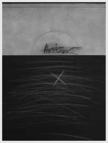 Drawing titled "vers l'horizon" by Alain Lestie, Original Artwork, Pencil Mounted on Glass