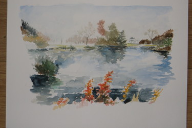 Painting titled "Bord de lac" by Alain Marrast, Original Artwork, Watercolor
