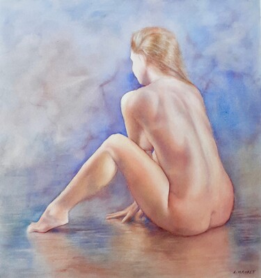 Pintura intitulada "Moire" por Alain Masset, Obras de arte originais, Aquarela