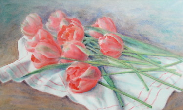 Painting titled "Jonchée rouge et ve…" by Alain Masset, Original Artwork, Watercolor