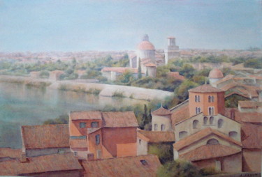 Painting titled "L' Adige à Verone" by Alain Masset, Original Artwork, Watercolor