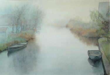 Pittura intitolato ""Un canal s'est per…" da Alain Masset, Opera d'arte originale, Acquarello