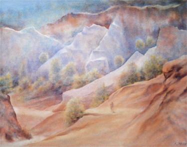 Painting titled "Midi dans les ocres" by Alain Masset, Original Artwork, Watercolor