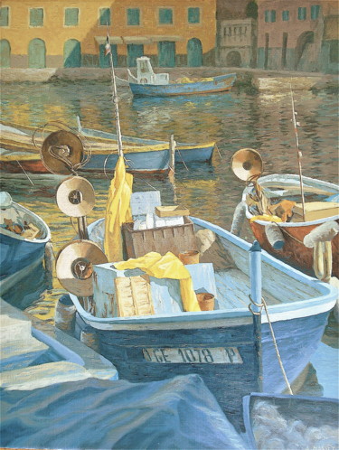 Painting titled "Matin à Camogli" by Alain Masset, Original Artwork, Oil