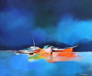 Painting titled "Nuit tranquille" by Alain Maupuy, Original Artwork, Oil Mounted on Wood Stretcher frame