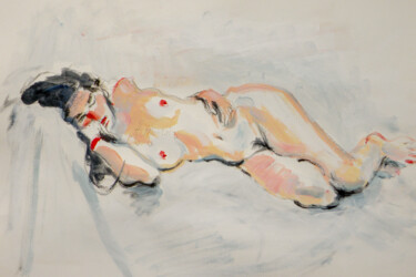Dibujo titulada "nu allongé" por Alain Montoir, Obra de arte original, Acuarela