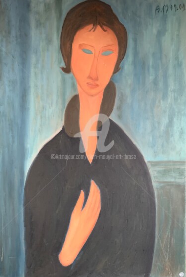 Painting titled "LA FEMME AUX YEUX B…" by Alain Mouyal (Art-Throse), Original Artwork, Oil