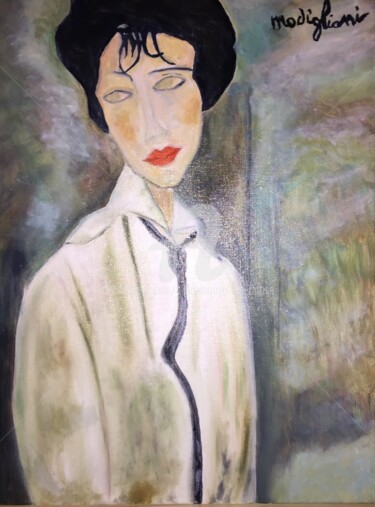 Painting titled "La femme à la crava…" by Alain Mouyal (Art-Throse), Original Artwork, Oil