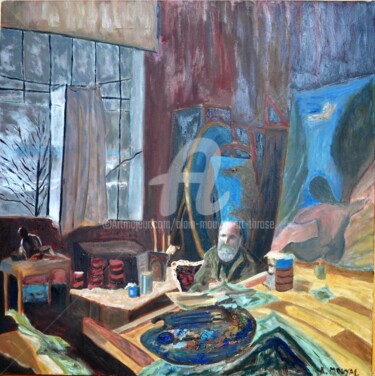 Painting titled "Vuillard dans son a…" by Alain Mouyal (Art-Throse), Original Artwork, Oil Mounted on Wood Stretcher frame