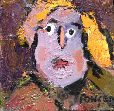 Peinture intitulée "Tête en violet" par Alain Ponçon, Œuvre d'art originale, Huile Monté sur Châssis en bois