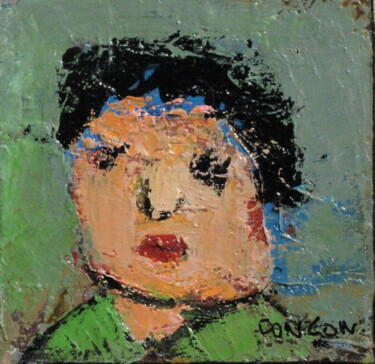 Peinture intitulée "Tête sur fond vert" par Alain Ponçon, Œuvre d'art originale, Huile Monté sur Châssis en bois