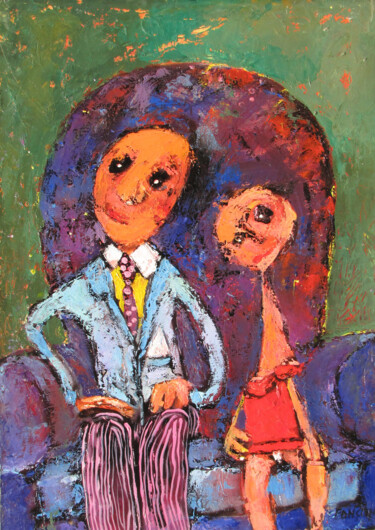 Peinture intitulée "Couple dans le faut…" par Alain Ponçon, Œuvre d'art originale, Huile Monté sur Châssis en bois