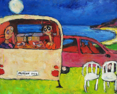 Peinture intitulée "La caravane" par Alain Ponçon, Œuvre d'art originale, Huile Monté sur Châssis en bois