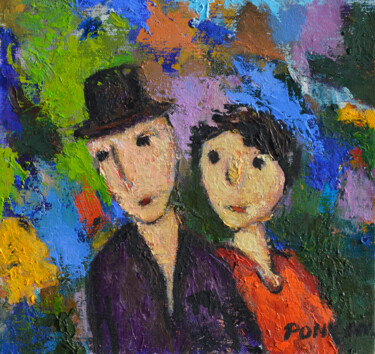 Peinture intitulée "Couple en couleurs" par Alain Ponçon, Œuvre d'art originale, Huile Monté sur Châssis en bois