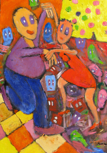 Картина под названием "La piste de danse" - Alain Ponçon, Подлинное произведение искусства, Масло Установлен на Деревянная р…