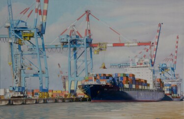 Malerei mit dem Titel "Le port de Montoir" von Alain Retiere, Original-Kunstwerk, Öl