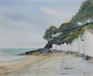 Painting titled "La plage des dames" by Alain Retiere, Original Artwork, Watercolor