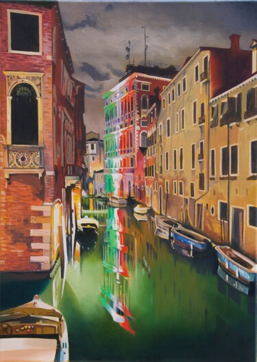 Картина под названием "Lumières de Venise" - Alain Retiere, Подлинное произведение искусства, Масло