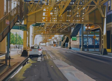 Schilderij getiteld "Les rues de Chicago…" door Alain Retiere, Origineel Kunstwerk, Olie