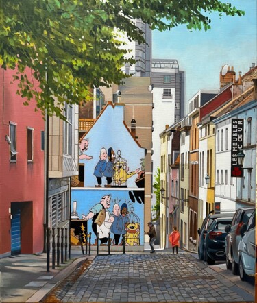 Картина под названием "Rue des Capucins Br…" - Alain Retiere, Подлинное произведение искусства, Масло