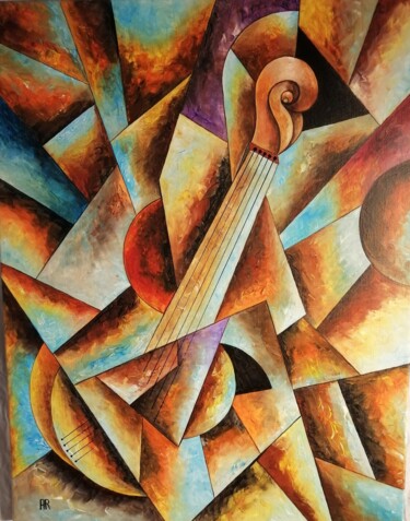 Painting titled "Le violon" by Alain Rigollier, Original Artwork, Oil Mounted on Wood Panel