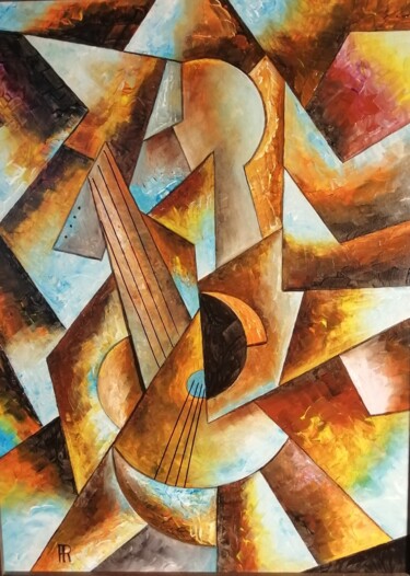 Painting titled "Le petit violon" by Alain Rigollier, Original Artwork, Oil Mounted on Wood Stretcher frame