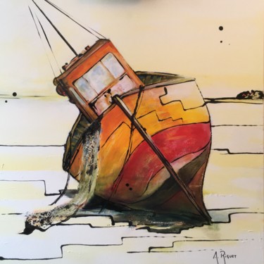 Painting titled "Epave petit bateau…" by Alain Riguet, Original Artwork, Acrylic